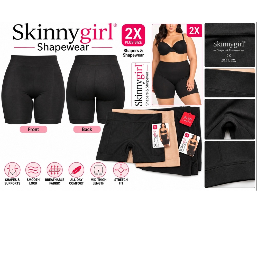 Skinnygirl Shapewear Womens Shorts 2X Black Tan 3pk Seamless High Waist NEW